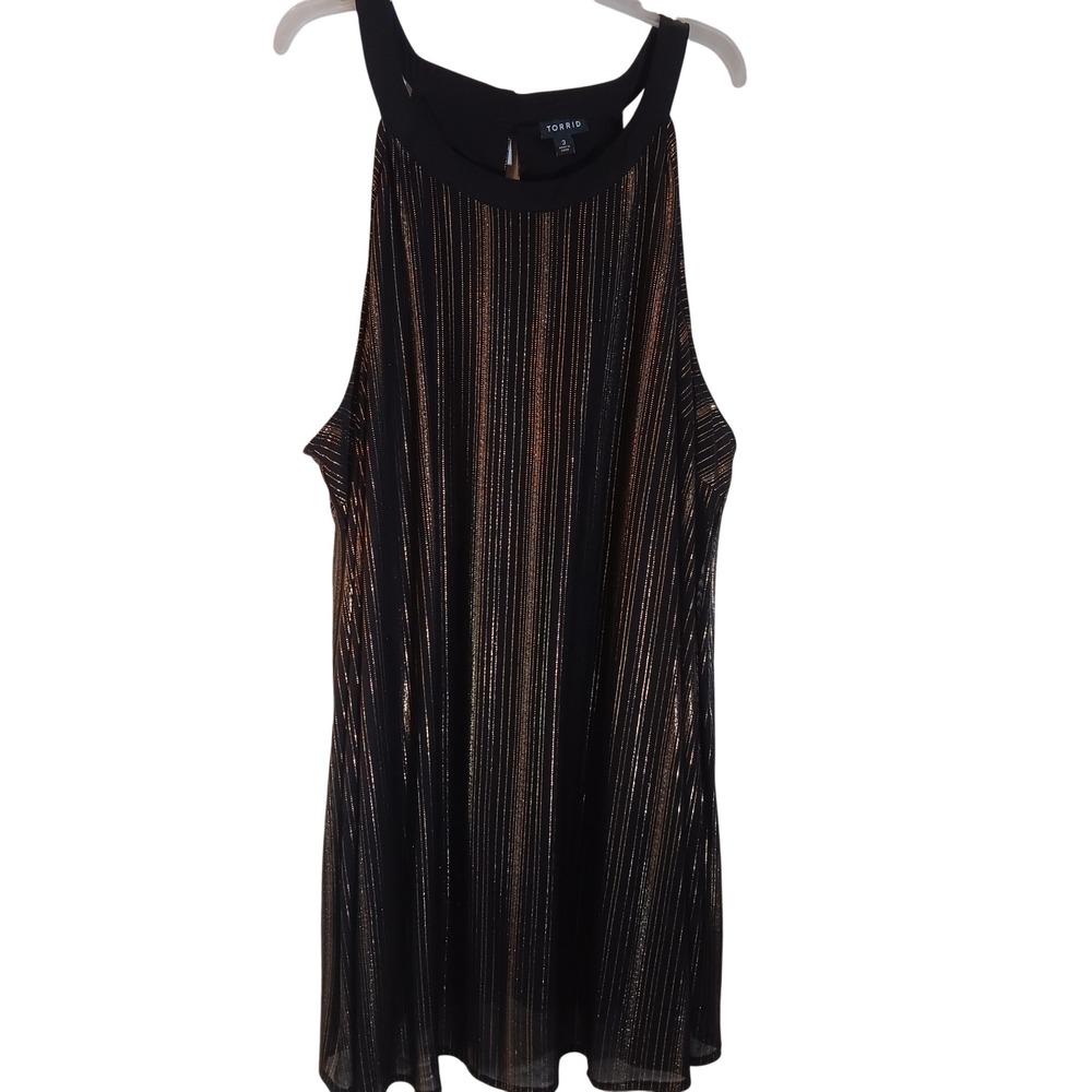 Torrid Black Gold Metallic Stripe Sleeveless Goddess Tank Plus Size